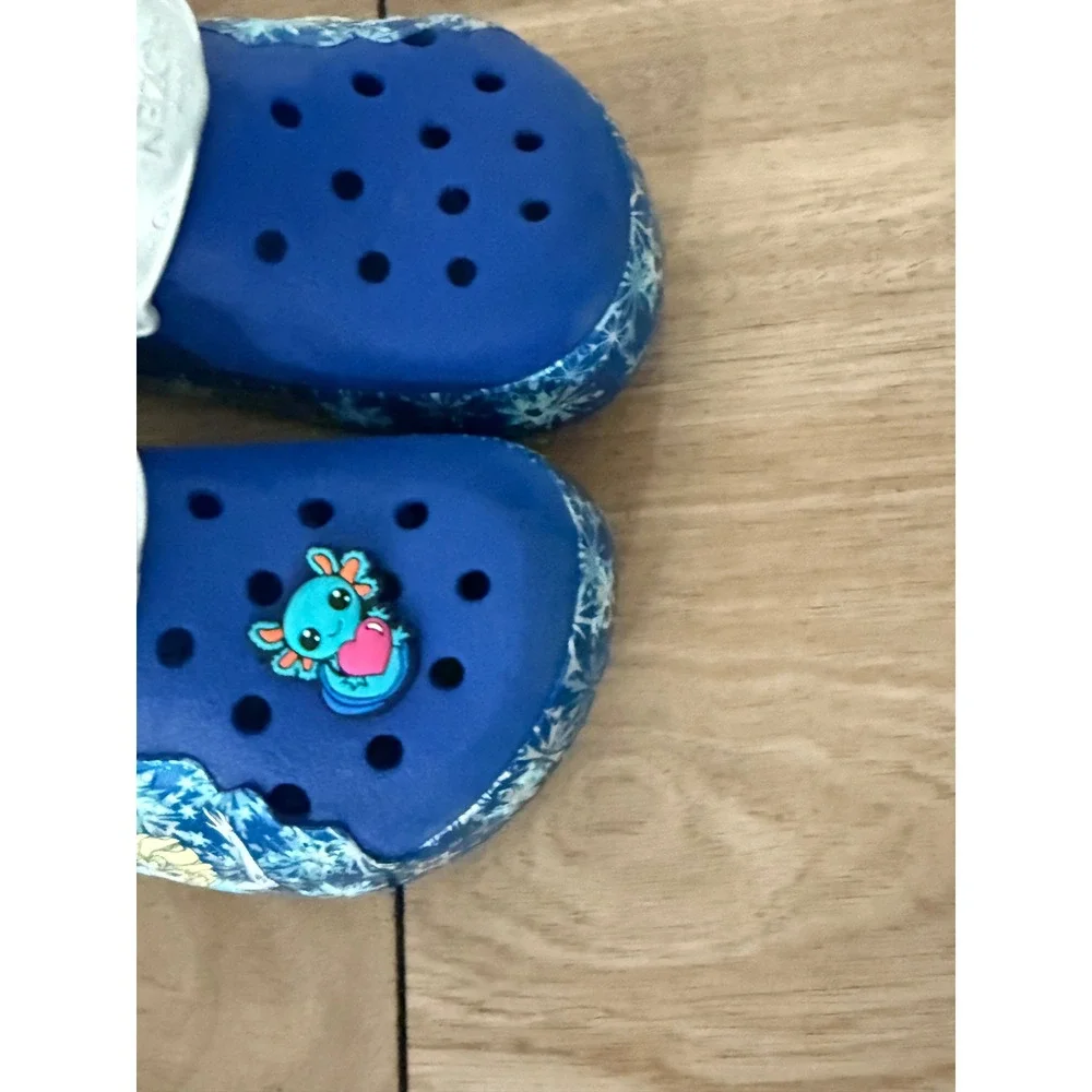 Crocs Kids Frozen Elsa Blue Clogs Snowflake Print Shoes Size 12